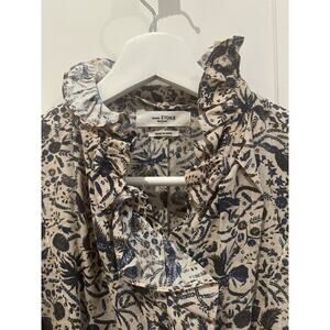 Isabel Marant Etoile Floral Birds Button Up Ruffles Linen Blouse Size 36/4